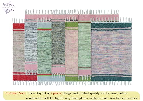 Image of MAHZEE HOME� Hand Woven Cotton Multicolor Small Rug for Bedroom, Living Room, Kids Room and Kitchen | Size : 1'4 inchx2' Feet or 16x24 Inch or 40x60 cm| 100% Organic| Machine Washable (Combo of 7 Pcs)