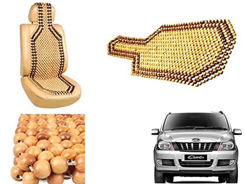 Image of Car Bead Seat Wooden Beads Cushion Cover Pad for Mahindra Quanto, Acupressure Sitting Seat Cover | Cream Color - Pack of 1