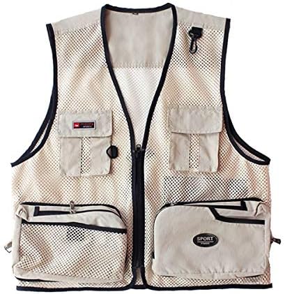 Rizanee Foldable Outdoor Fishing Camping Travel Mesh Vest, Multi-Pockets Photography Lightweight Vests (Beige, US XL/Tag 3XL)