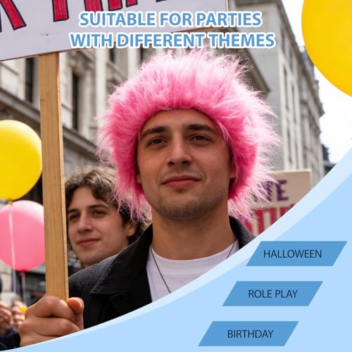 Image of Crazy Pink Wigs for Women Funny Wig for Halloween Cosplay Silly Wigs for Party