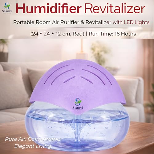 Image of Humidifier Revitalizer Hygiene Portable Room Air Purifier and with Led Lights, Run Time: 16 Hours- Perfect for Living Rooms, Kitchen, Office & Hotels (24 * 24 * 12 cm,Purple)-750 Ml