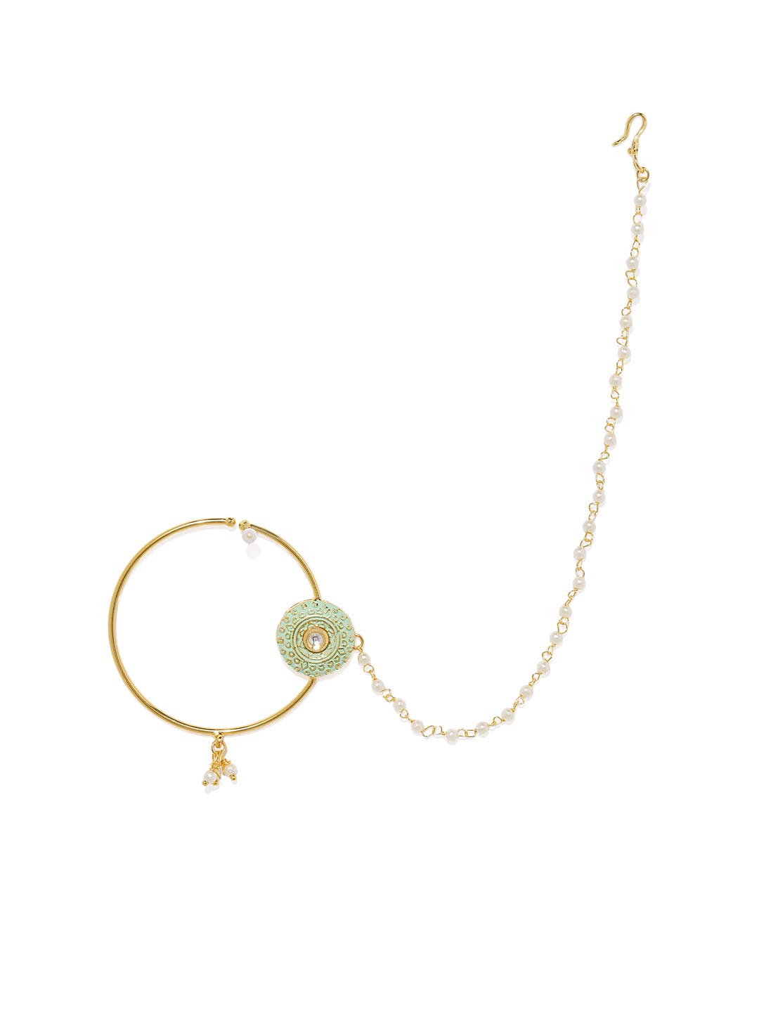 ACCESSHER Gold Plated Delicate Sparkling American Diamond Embellished Clip On/Non- Piercing Nose Ring with Pear Drops and Beads Chain for Women Pack of 1 (Green1) (B07VSZVTDS) Amazon Price History, Amazon Price Tracker