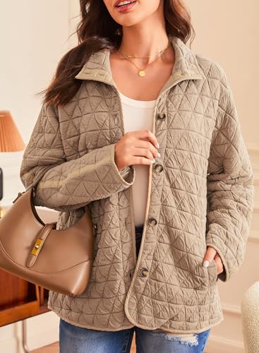 EVALESS Women's Lightweight Diamond Quilted Jacket Casual Winter Open Front Button Down Puffer Coat Outwear Cardigan4