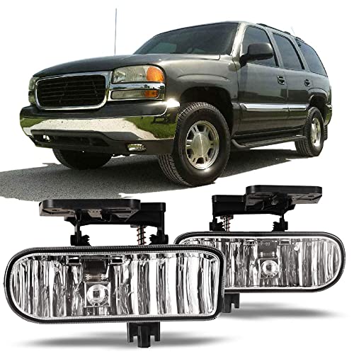 CPW Fog Lights Compatible with 1999-2002 GMC SIERRA 1500/2500 2001-2002 GMC SIERRA 1500 HD/2500 HD/3500 2000-2006 GMC Yukon Fog Lamp Replacement Pair Clear Lens