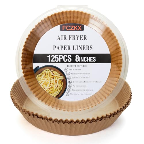 Air Fryer Paper Liners 125Pcs 8-inch Non stick and oil resistant round lined air fryer parchment paper easy to clean, durable, food grade - suitable for air fryers, ovens and microwaves (Round)