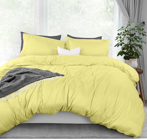 Utopia Bedding Duvet Cover King Size - 3 Piece with Zipper Closure - 1 Comforter Cover 104X90 Inches & 2 Pillow Shams 20X36 Inches (Yellow) Comforter Not Included