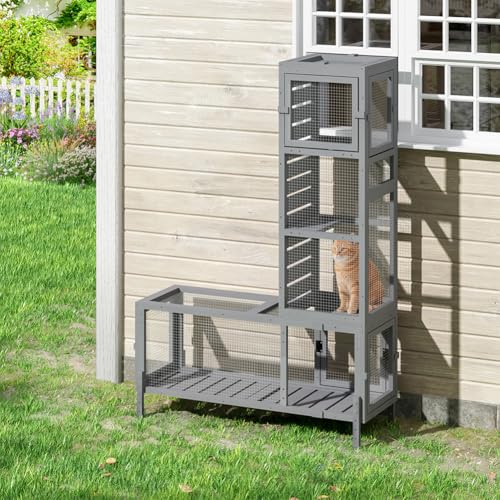 COZIWOW Wooden Cat Play Tunnel with Platforms Configurable Window Catio Multi-Combination Extendable Cat Run & Small Pet Play Enclosure for Indoor/Outdoor Use