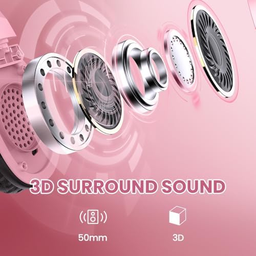 WolfLawS Wireless Gaming Headset with Mic for PS5 PC PS4, Pink - 5