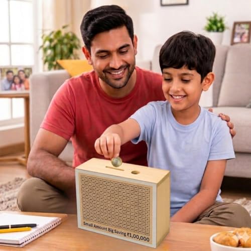 Image of Unbreakable Wooden Money Saving Box for Adults - 1 Lakh Capacity | Reusable Piggy Bank | Money Bank with Amount 100000 | One Lakh Gullak, Kidddy Bank for Kids, Men, Women, Girls, Boys | 1 Yr Warranty