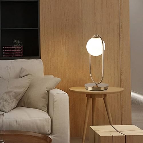 Miniatura 3 de Globo lámpara de mesa dorada lámpara de mesa moderna de mediados de siglo lámpara de mesa de cristal blanco lámpara de mesa pequeña lámpara de mesa