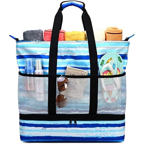 Octsky Beach Bag Women Large Waterproof Beach Tote Bag with Cooler Beach Bags Waterproof Sandproof Top Zipper Swim Pool Bag Cover