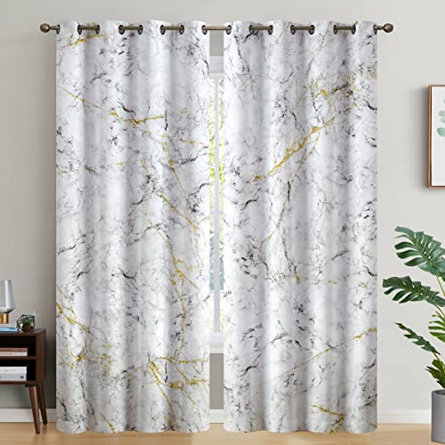 Belperan Blackout Curtains Marble Printed 84 Inch Length, Grey Gold Window Curtains, Abstract Modern Curtains 2 Panel Set, Curtains For Bedroom Living Room, 104 Inch Wid (G88,84Inch) #TOP24