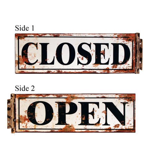 Vintage Shoppe Tin 2 Sided Flanged Open Closed Sign