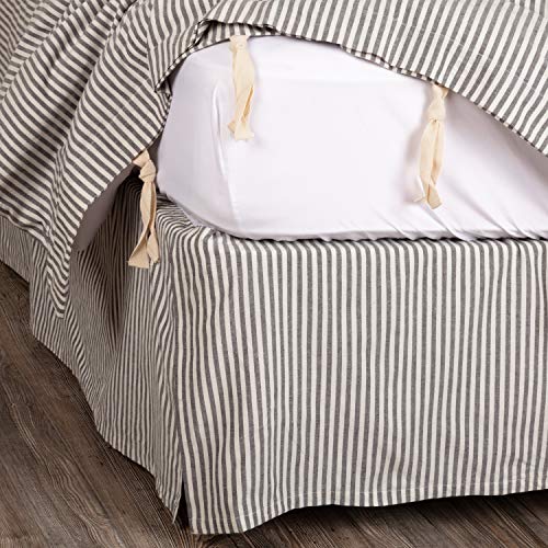 Piper Classics Farmhouse Ticking Gray Stripe King Bed Skirt w/ 16...