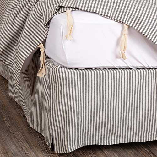 Piper Classics Farmhouse Ticking Stripe Gray Queen Bed Skirt w/ 16" Drop, Gray and Off White Tailored Dust Ruffle, Farmhouse Bedding Decor