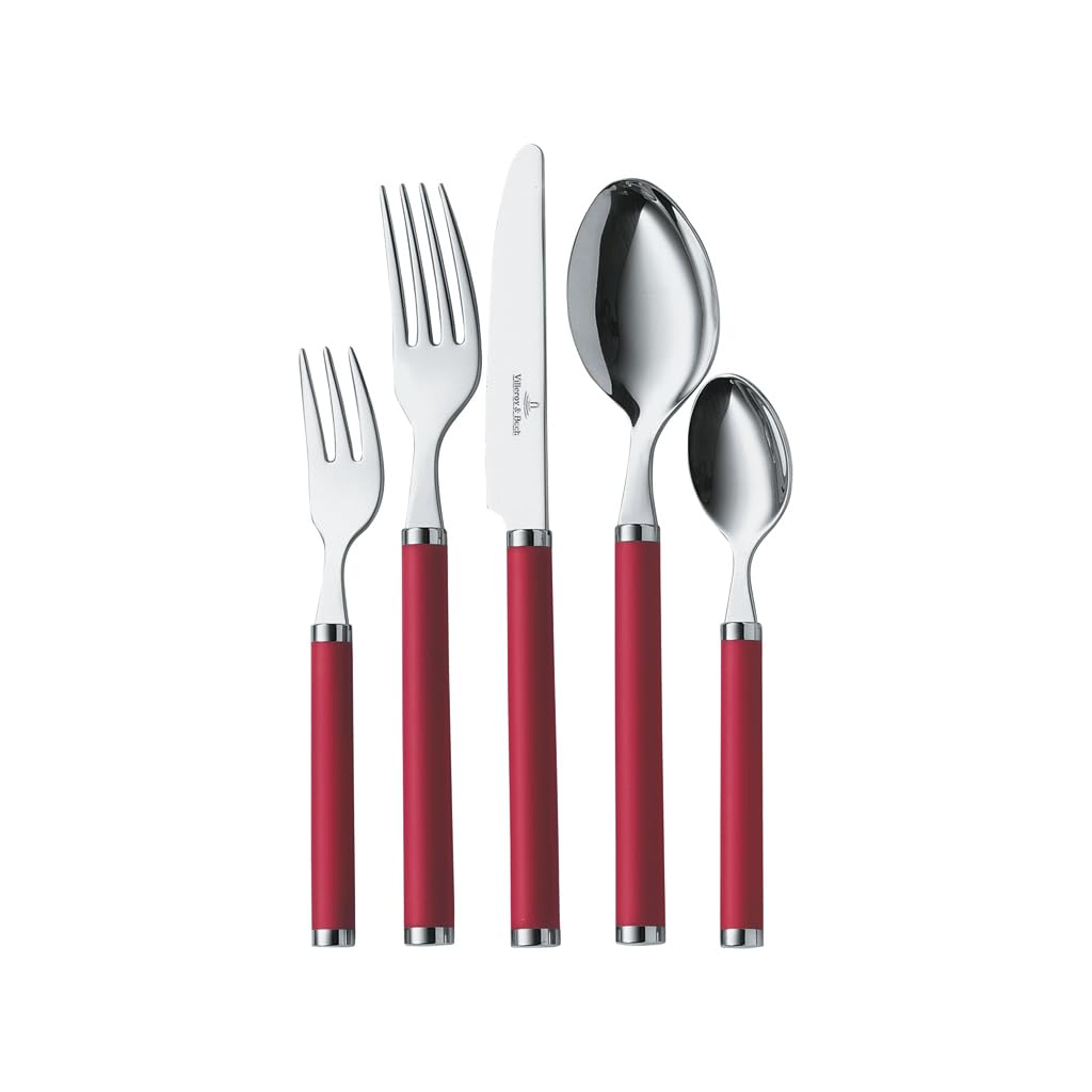 Villeroy & Boch Play! Red Roses Posate da tavola per 6 persone, 30 pezzi, Acciaio, Impugnatura in plastica rossa