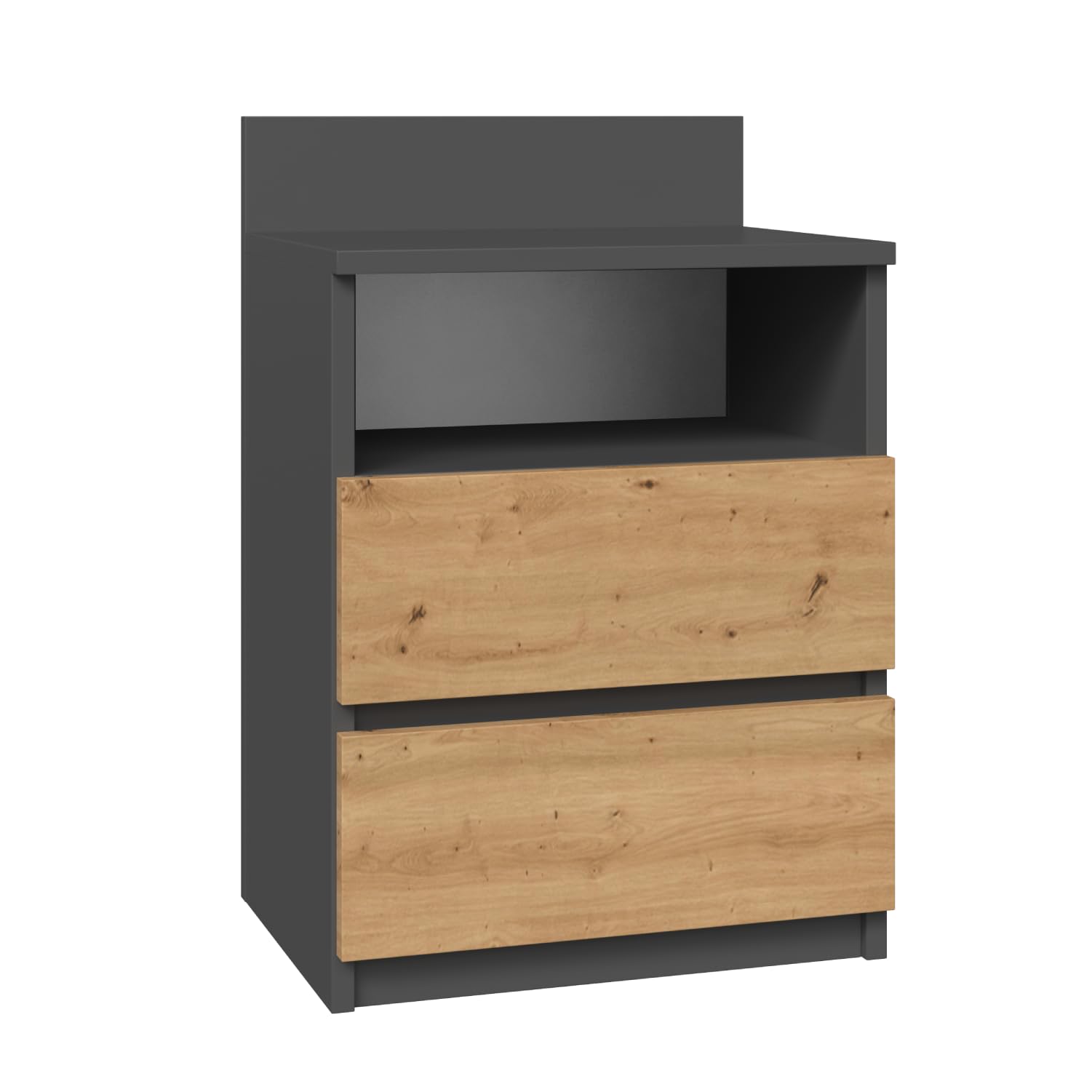 WHATSIZE ENTERPRISE – Small Chest of Drawers – Contemporary 2 Drawer Wide, Dresser & Bedside Drawers with Shelf - Bedroom Furniture Storage Cabinet, Anthracite Artisan — image 1