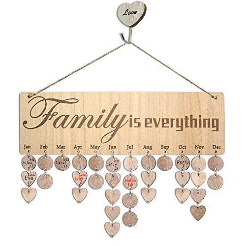 YuQi Family is Everything Wall Hanging Sign,with 100 Wood Tags DIY Wooden Family Birthday Reminder Calendar Board