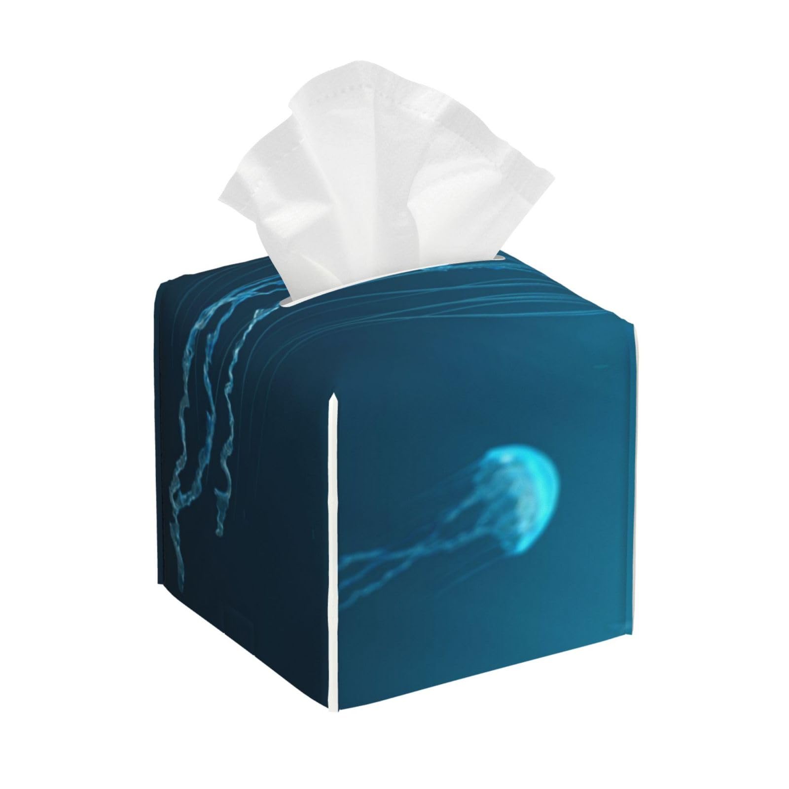 D Illustration Background of Jellyfish PVC Cube Tissue Pack for Home Office Bathroom Use