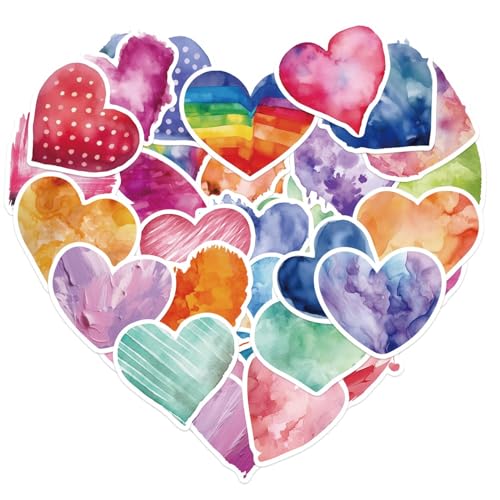 50PCS Sweet Heart Stickers Love Decorative Red Heart Stickers for Adults Teens Kids,Cute Colorful Love Stickers for Lovers Gifts, Romance Heart Stickers for Water Bottles Laptop