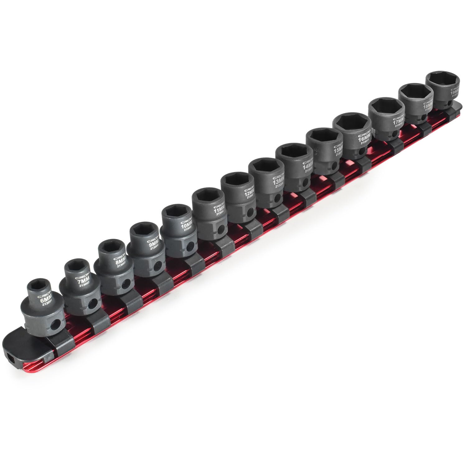 CROM Stubby Impact Socket Set - 14-Piece 3/8" Drive Metric 6-19mm Low Profile Socket Set, CR-MO Steel Nano Shallow Impact, Includes Aluminum Storage