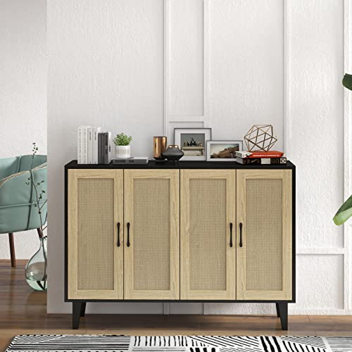 Panana FRSB58ACC Buffet Storage Cabinet With Rattan Decorating 4 Doors Living Room Kitchen Sideboard 48.43 X 34.65 X 15 Inch thumb #1
