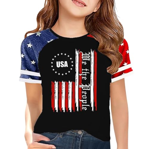 Girls Boys 4th of July American Flag Patriotic USA Shirt Kids Independence Day Tops Girl Short Sleeve Fashion Outfit