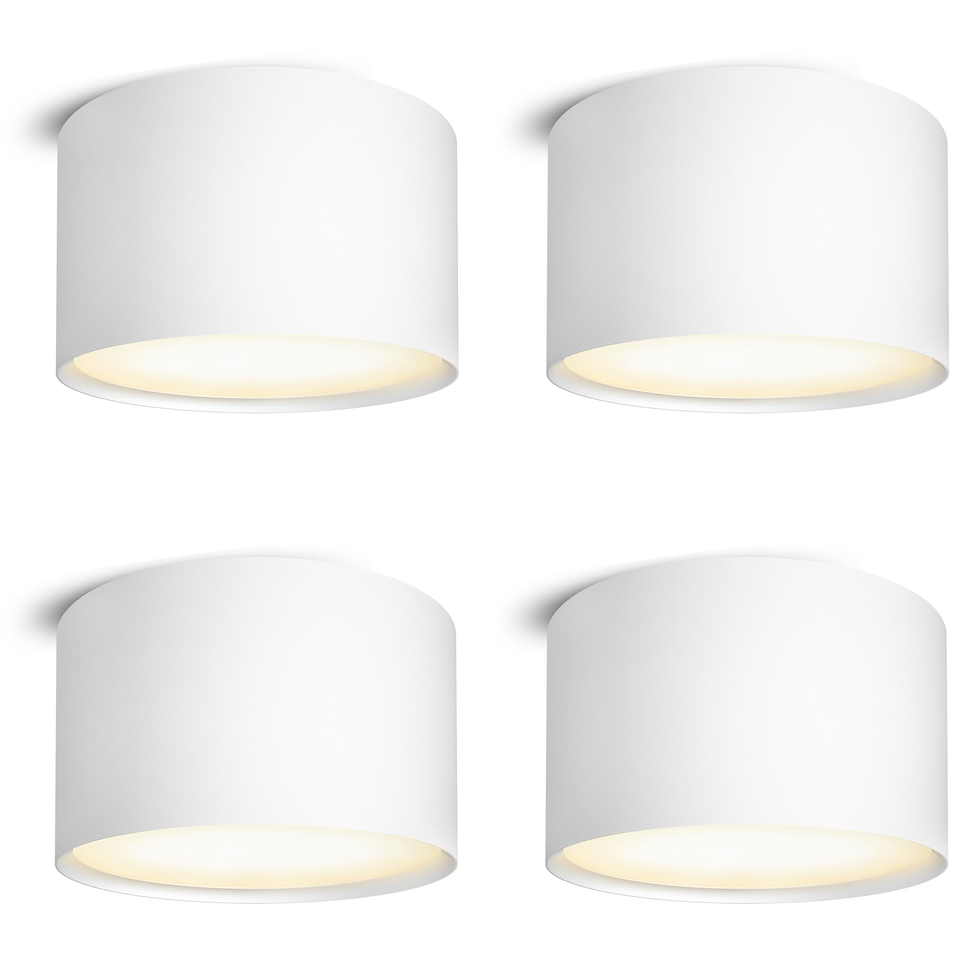 SSC-LUXon PIATO Aufbaustrahler 4er Set weiß rund 6W warmweiß Decke inkl LED | Vier flache Aufputz-Deckenspots weiß matt - warmweiß 6W, für Wohnzimmer, Flur & Büro, direkt an 230V, Ø14cm, inkl. LED