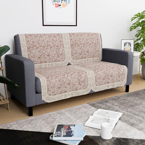 Image of Kuber Industries 2 Seater Sofa Set Cover | Sofa Slipcover Protector for Home Living Room, Hall & Office Couch | Net Leaf Design- Maroon