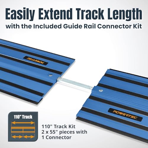 Image of POWERTEC 72152 110 inch Track Saw Guide Rail Joining Set with Protective Bag for DeWalt Track Saws | Includes 2x55 inch Guide Rails and (1) Guide Rail Connector for Woodworking Projects