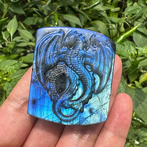 TEAMWILL Natural Labradorite Crystal Quartz Hand Carved Fly Dragon Reiki Healing Crystal Gorgeous Art Sculpture Stone Statue Figurine Minerals Gifts