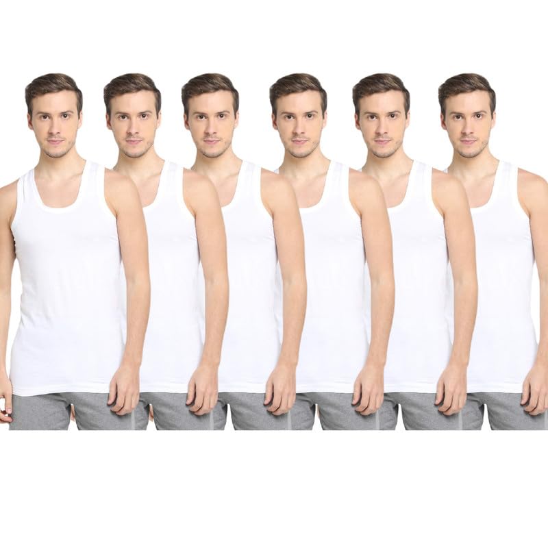 Image of INNERO Men's Cotton Sleevless Round Neck Vest, Baniyan, Ganji, Undershirt (White)