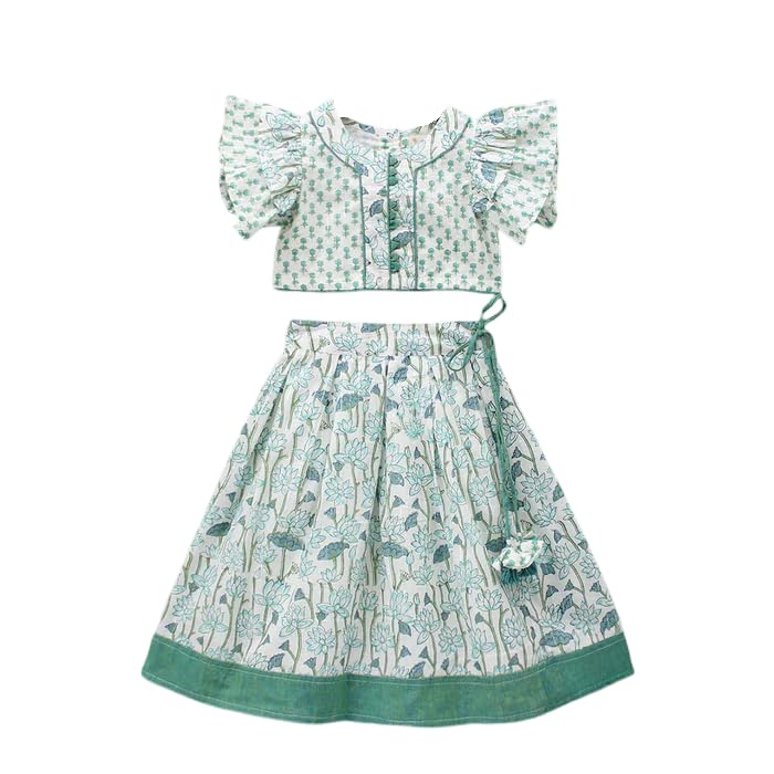 Girls Wedding Ethnic Western Wear Rayon Floral Printed Readymade Top With Lehenga