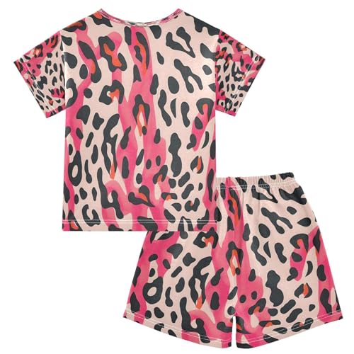 senya Short Sleeve Pajamas Sets Summer Cotton Sleepwear Pink Leopard Skin2
