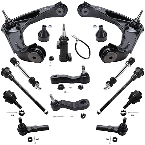 Image of Detroit Axle - Front End Kit for 2001-2004 Chevy Silverado GMC Sierra 2500 2001-2006 Silverado Sierra 2500 HD 3500, Upper Control Arms Ball Joints Tie Rods Sway Bars Idler Pitman Arm Wheel Lug Nuts