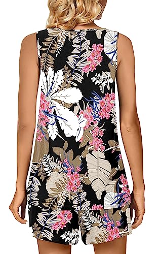Image of POPYOUNG Pajama Set for Women Summer 2 Piece Lounge Shorts Sets Sleepwear
