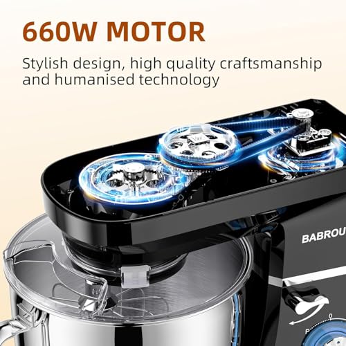 Dough Mixer 8.45 QT Electric Mixer - 660W 6 Speed Large Capacity Kitchen Stand Mixer with Whisk Dough Hook Mixing Beater Household Food Mixer for Baking Cakes Cookie Bread Salad(Black) - Image 5