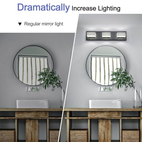 Image of Black Vanity Lights 3 Light Bar Light for Bathroom 20 Inch Mirror Light Fixtures Black Bath Lamps above Mirror 18W Vanity Sconces Modern Bathroom Sink Lights Acrylic Wall Lighting for Restroom