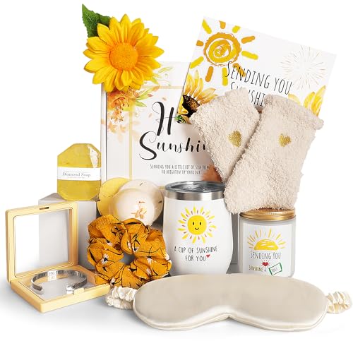 Birthday Gifts for Women, Sunflower Gifts Sending Sunshine Christmas Gifts, Get Well Soon Gifts Basket Care Package Unique Relaxation Gifts Box for Thinking of You Her Sister Best Friend (#sunshine1)