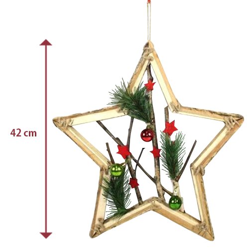 Bakaji Patère Forme étoile en bois avec branches et boules hauteur 42 cm rouge décorations et décoration noël
