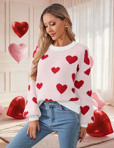 Image of Libsorge Womens Valentine Heart Sweater 2026 Valentines Day Trendy Cute Oversized Long Sleeve Pullover Sweaters