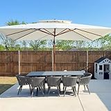 PURPLE LEAF Alu Holzoptik Ampelschirm Rechteckig 300 x 400 cm Rechteckig Sonnenschirm Groß 360° Drehbar Doppeldach Gartenschirm mit Kurbel Doppeldach, Cream