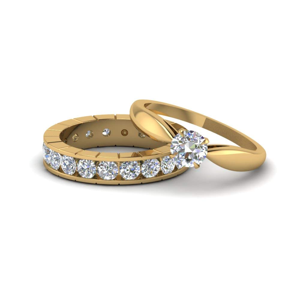 Ensemble de Mariage Éternité Plaqué Or Jaune avec Pierre Solitaire