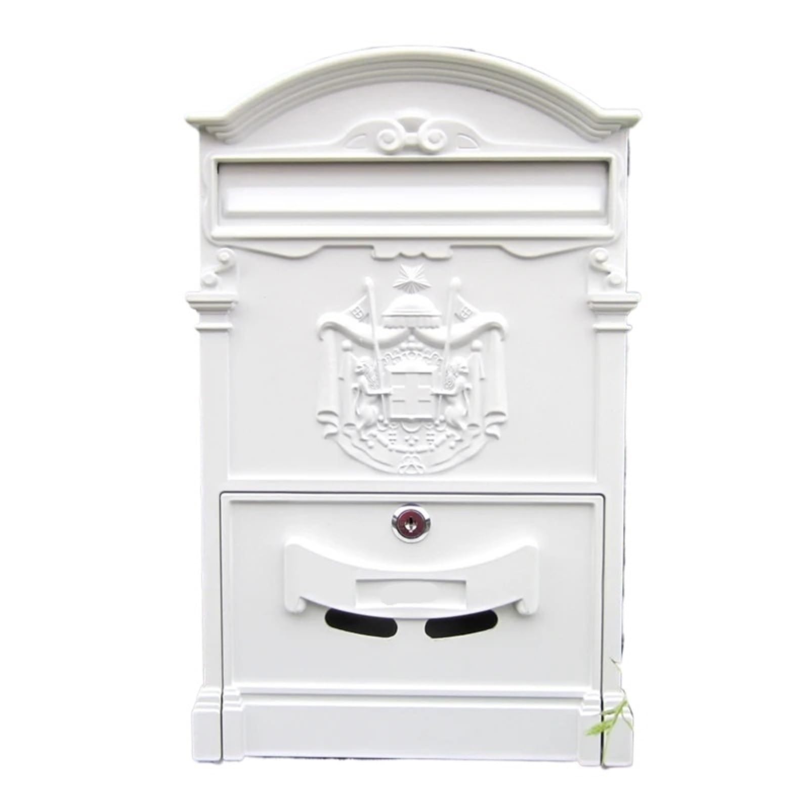 Xylrsmh White Post Box Wall Mount Locking Mailbox Vintage Lockable Metal Mailboxe Large Capacity Postbox Security Mail Letter Post Box Outdoor Mail Box Letter Box(White)