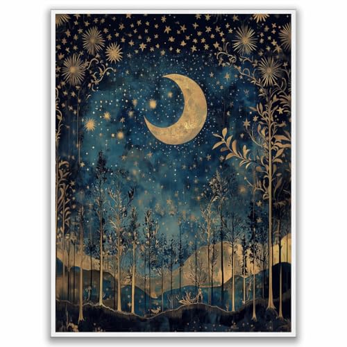 William Morris Moon & Stars Wall Art,William Morris Exhibition Print,William