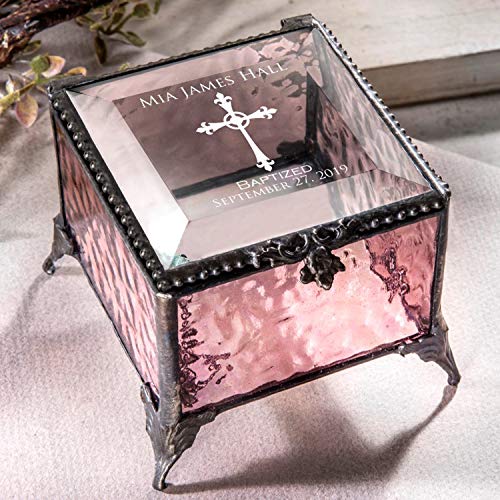 Baptism Gift For Girls Personalized Keepsake Box Pink Stained Glass Engraved Jewelry J Devlin Box 903 Eb222 (Pink) #TOP1
