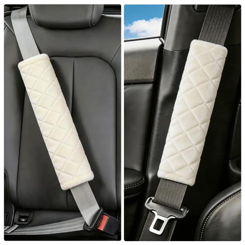 Image of Amooca Soft Auto Seat Belt Cover Seatbelt Shoulder Pad Cushions 2 PCS for a More Comfortable Driving Universal Fit for All Cars and Backpack Off White