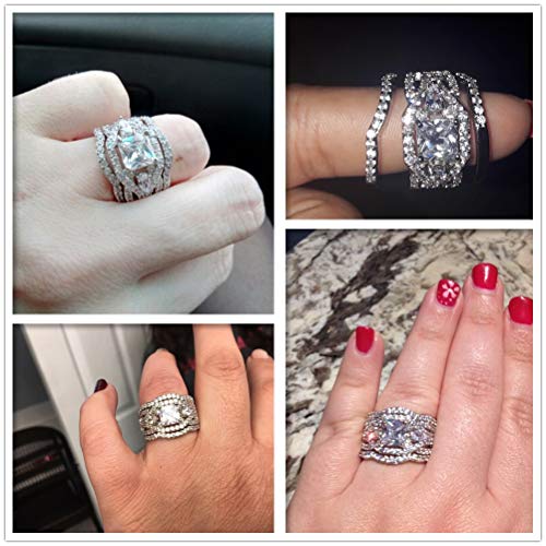 Double Fair Women's 18K White Gold Plated Cubic Zirconia Wedding Ring 3 Piece Sets Engagement Bridal Band2