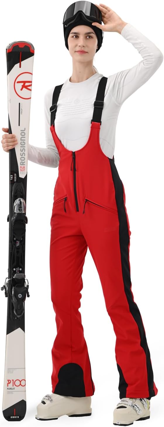Womens Ski Bib Pants Slim Fit Soft Shell Snow Skinny Fitted Snowboard Insulated Waterproof Windproof Warm