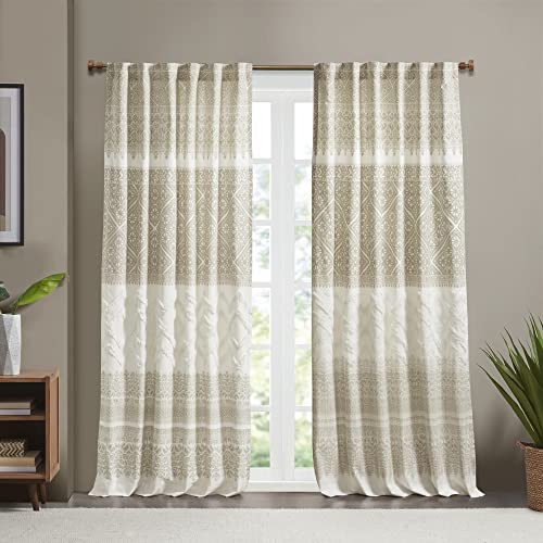INK+IVY Mila 100% Cotton Single Panel Curtain Tufted Chenile Boho Design Rod Pocket Top Drape for Living Room Privacy Window Treatment for Bedroom Apartments
